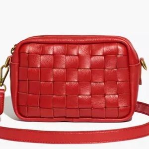 Madewell Transport Camera Bag Crossbody Woven Edition Leather Red VGUC